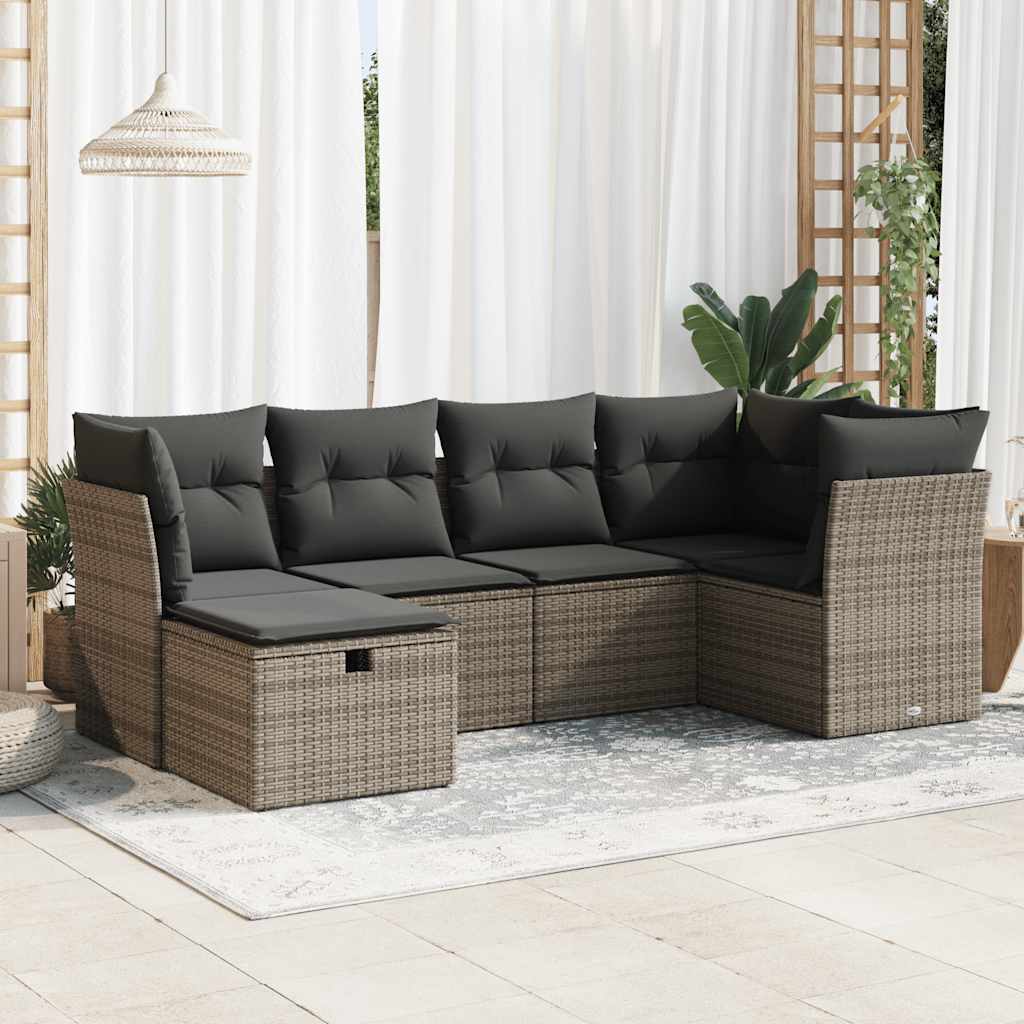 6-delige Loungeset met kussens poly rattan grijs is nu te koop bij PeponiXL, paradijselijk wonen!