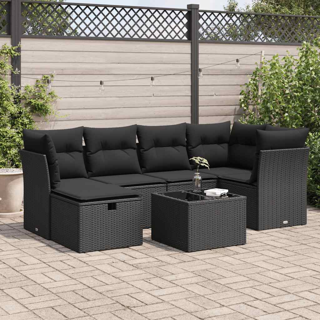 7-delige Loungeset met kussens poly rattan zwart is nu te koop bij PeponiXL, paradijselijk wonen!