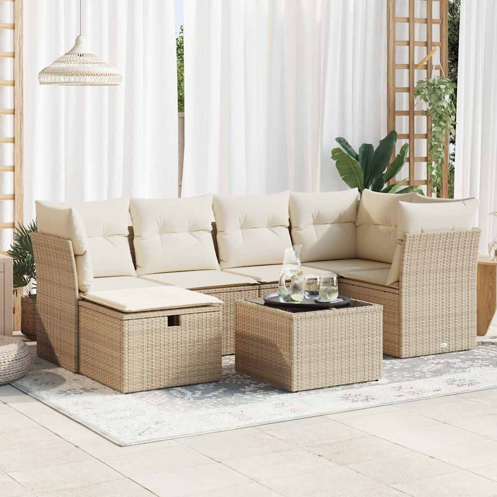 7-delige Loungeset met kussens poly rattan beige is nu te koop bij PeponiXL, paradijselijk wonen!