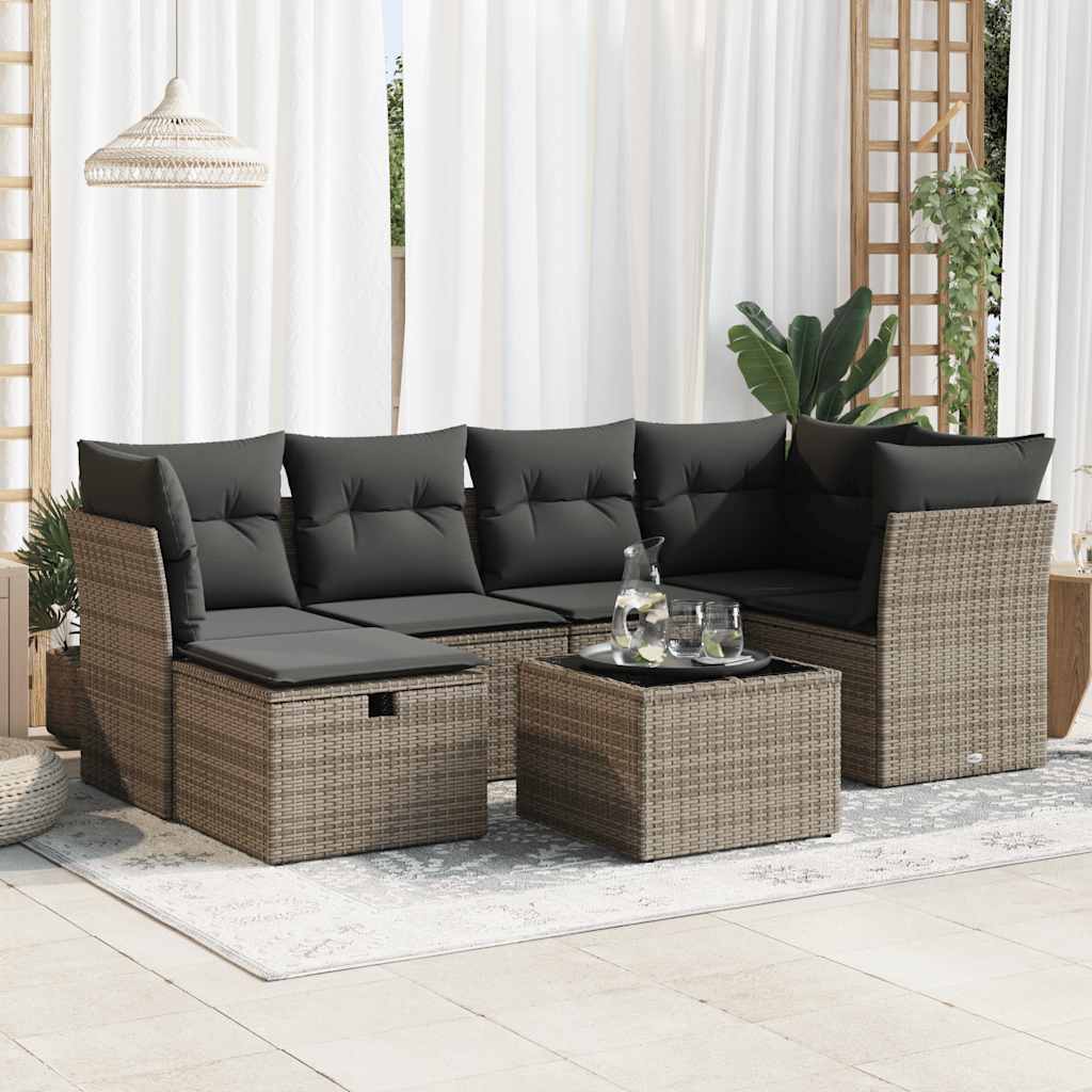 7-delige Loungeset met kussens poly rattan grijs is nu te koop bij PeponiXL, paradijselijk wonen!
