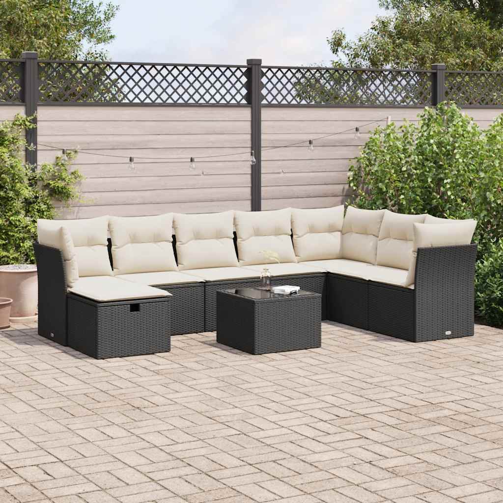9-delige Loungeset met kussens poly rattan zwart is nu te koop bij PeponiXL, paradijselijk wonen!