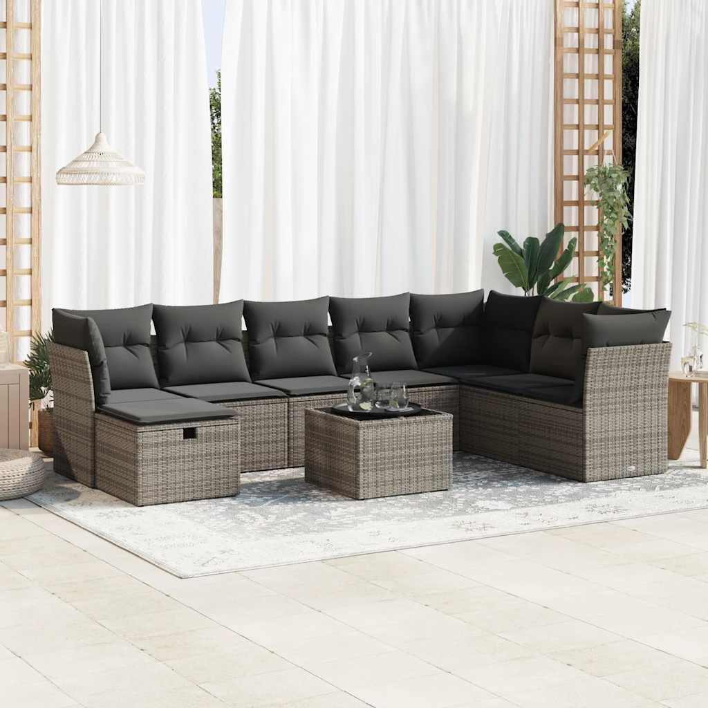 9-delige Loungeset met kussens poly rattan grijs is nu te koop bij PeponiXL, paradijselijk wonen!