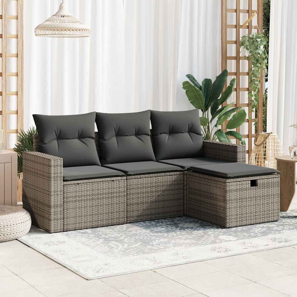 4-delige Loungeset met kussens poly rattan grijs is nu te koop bij PeponiXL, paradijselijk wonen!