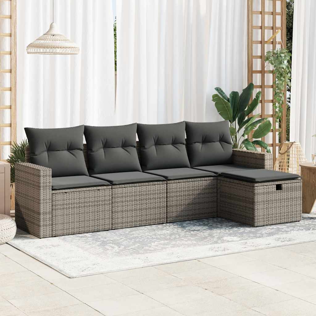 5-delige Loungeset met kussens poly rattan grijs is nu te koop bij PeponiXL, paradijselijk wonen!