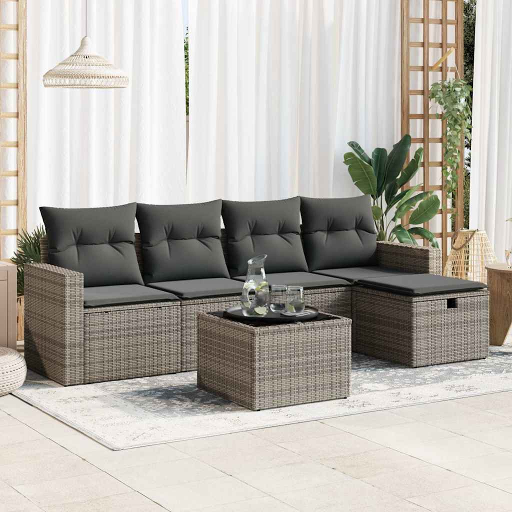 6-delige Loungeset met kussens poly rattan grijs is nu te koop bij PeponiXL, paradijselijk wonen!