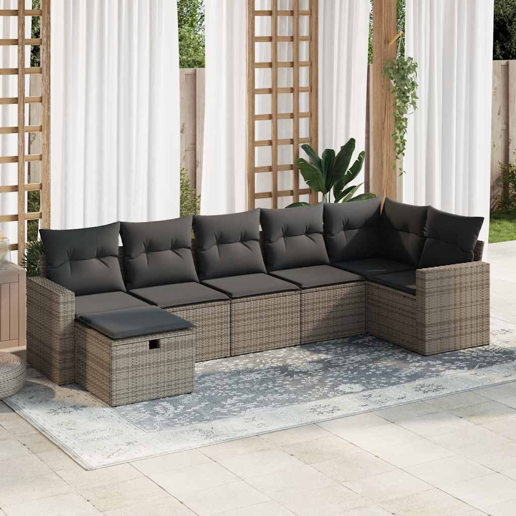 7-delige Loungeset met kussens poly rattan grijs is nu te koop bij PeponiXL, paradijselijk wonen!