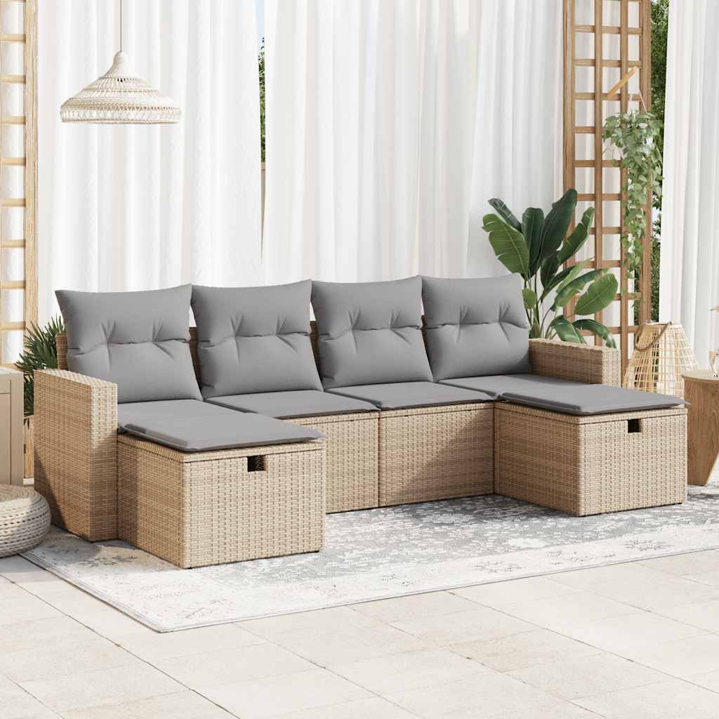 6-delige Loungeset met kussens poly rattan beige is nu te koop bij PeponiXL, paradijselijk wonen!
