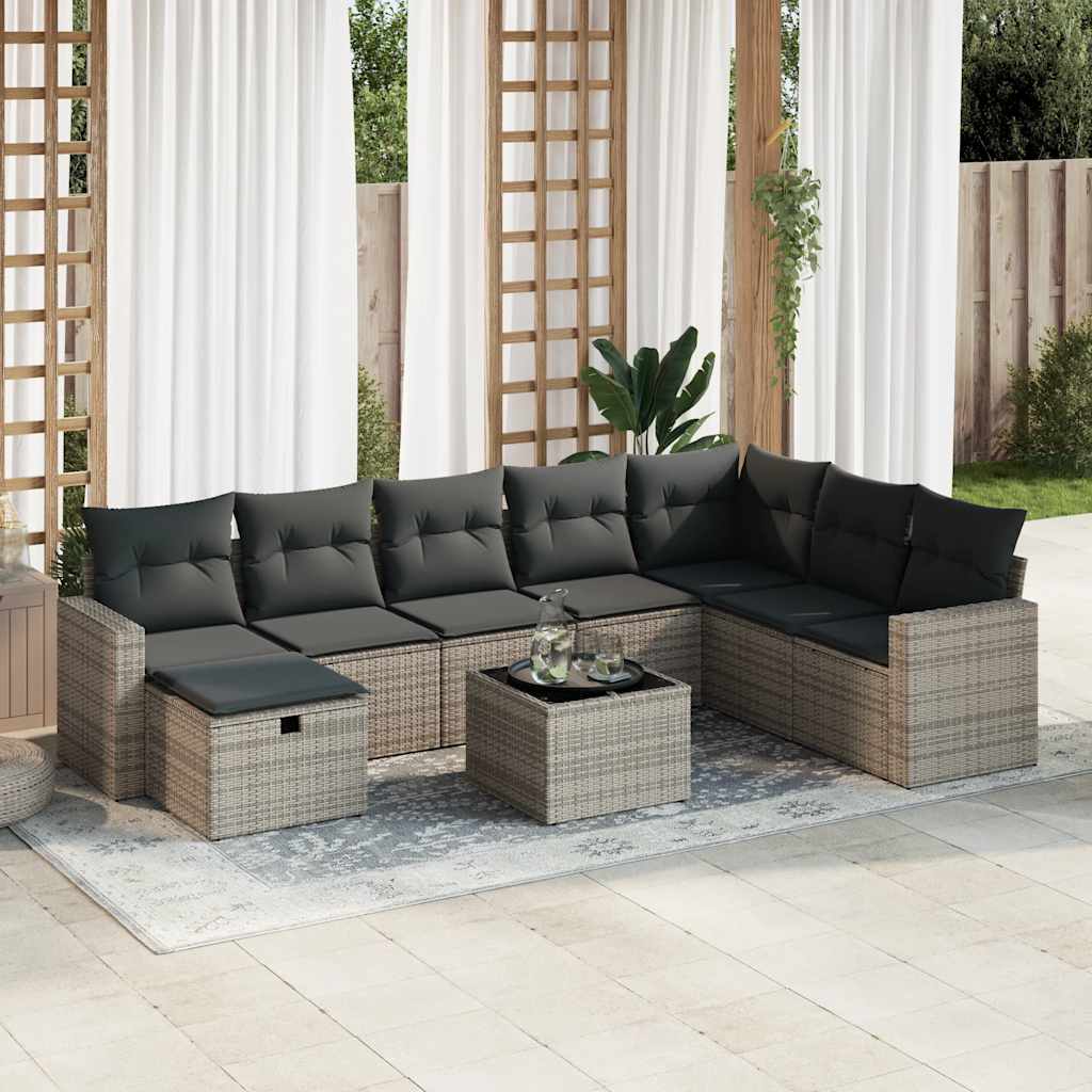 9-delige Loungeset met kussens poly rattan grijs is nu te koop bij PeponiXL, paradijselijk wonen!