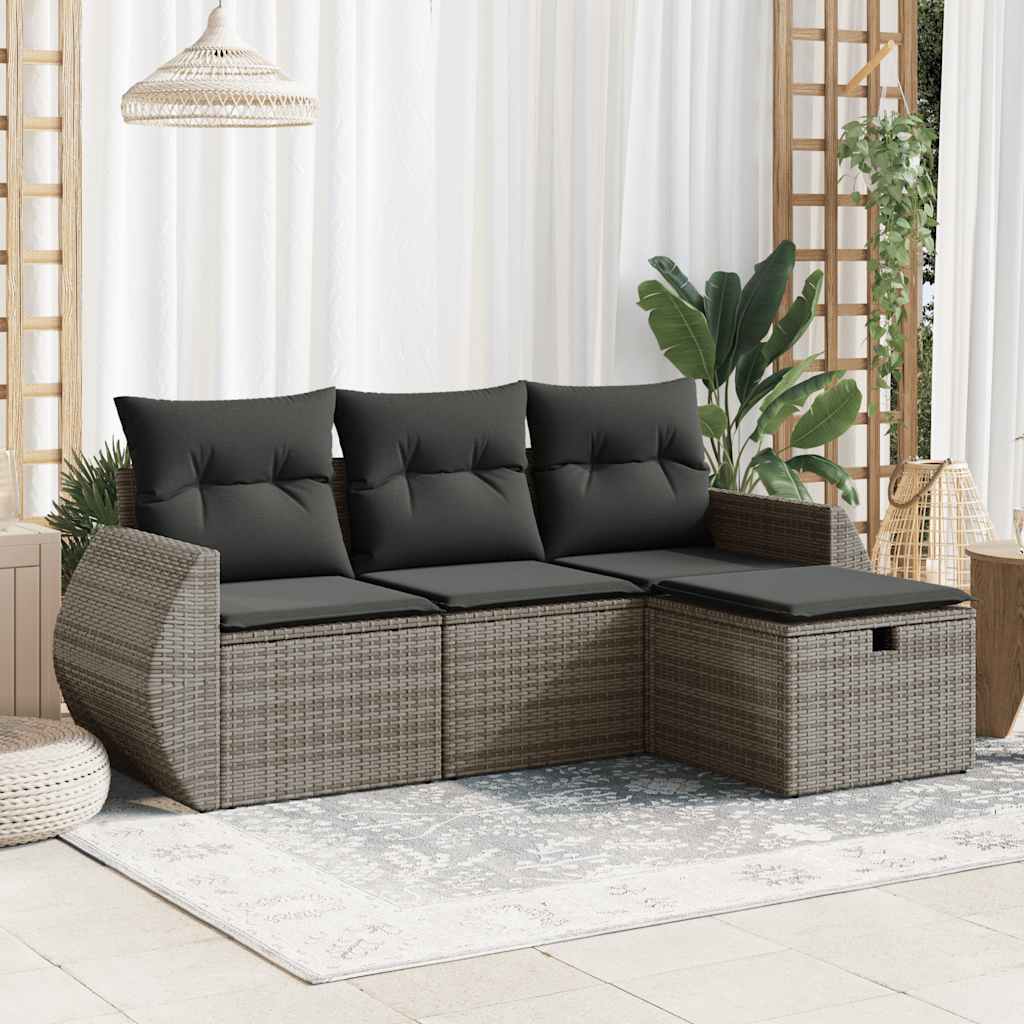 4-delige Loungeset met kussens poly rattan grijs is nu te koop bij PeponiXL, paradijselijk wonen!