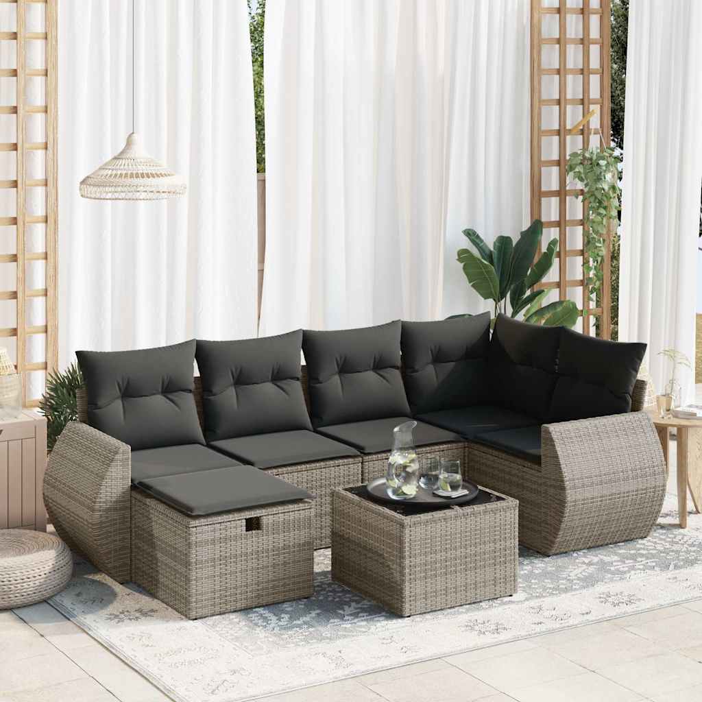 7-delige Loungeset met kussens poly rattan grijs is nu te koop bij PeponiXL, paradijselijk wonen!