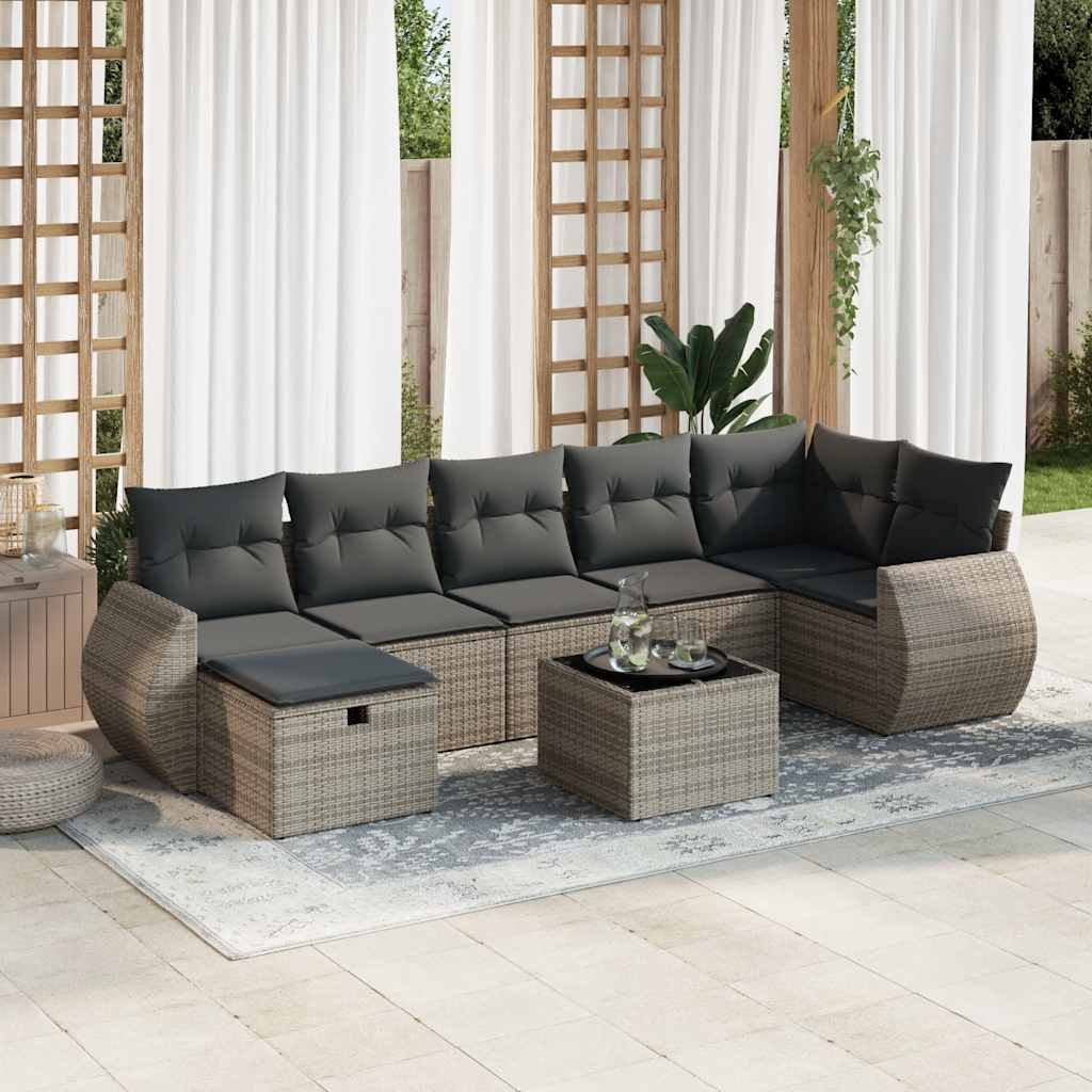 8-delige Loungeset met kussens poly rattan grijs is nu te koop bij PeponiXL, paradijselijk wonen!