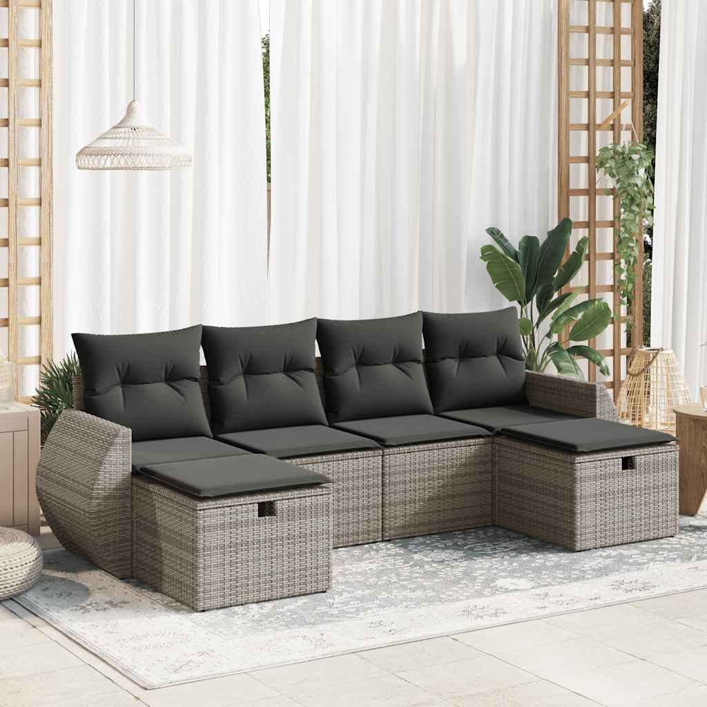 6-delige Loungeset met kussens poly rattan grijs is nu te koop bij PeponiXL, paradijselijk wonen!