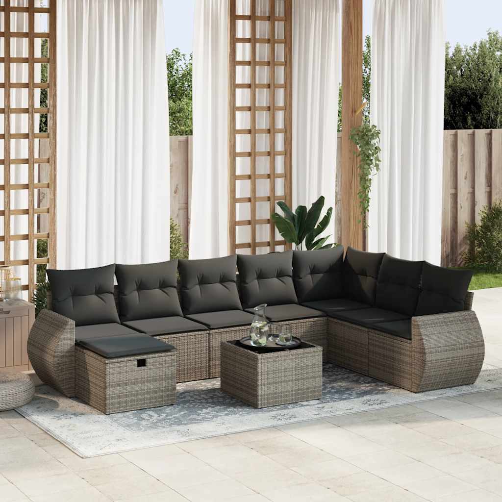 9-delige Loungeset met kussens poly rattan grijs is nu te koop bij PeponiXL, paradijselijk wonen!