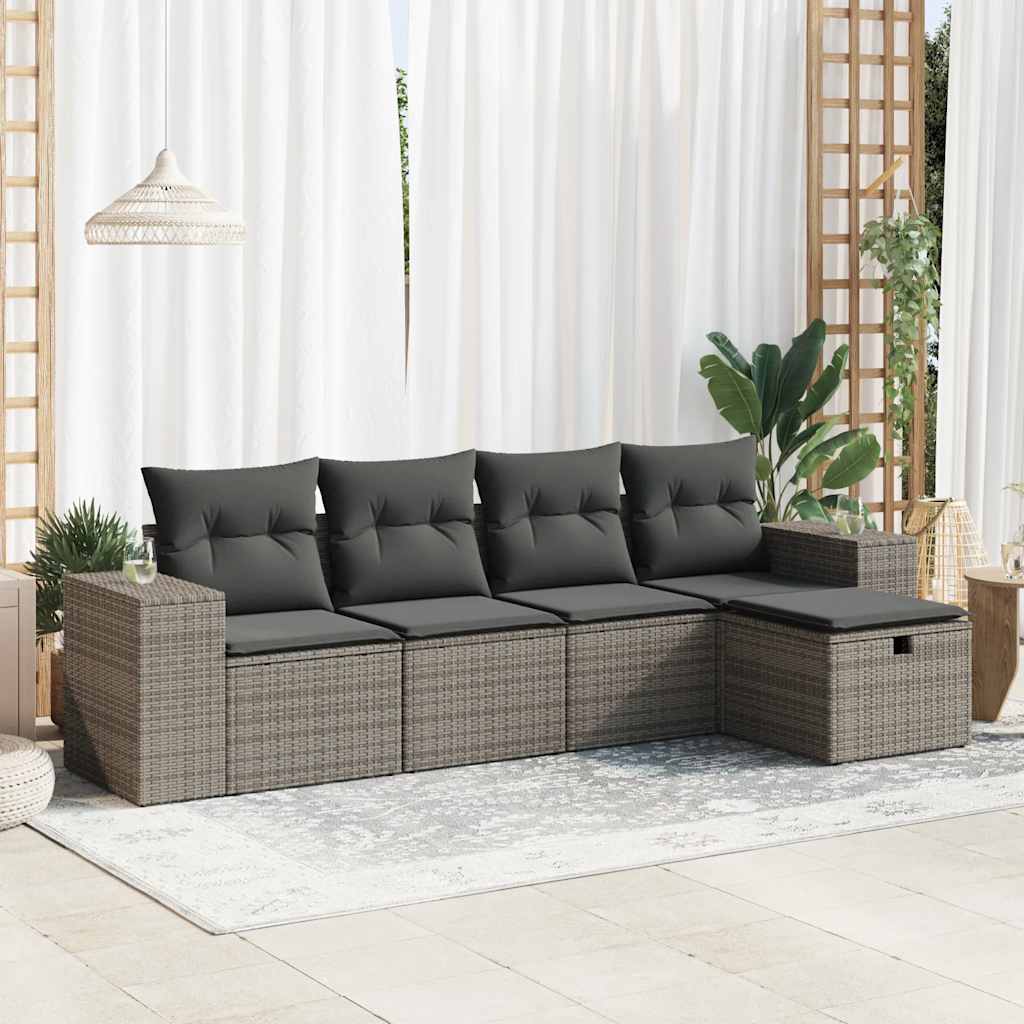 5-delige Loungeset met kussens poly rattan grijs is nu te koop bij PeponiXL, paradijselijk wonen!