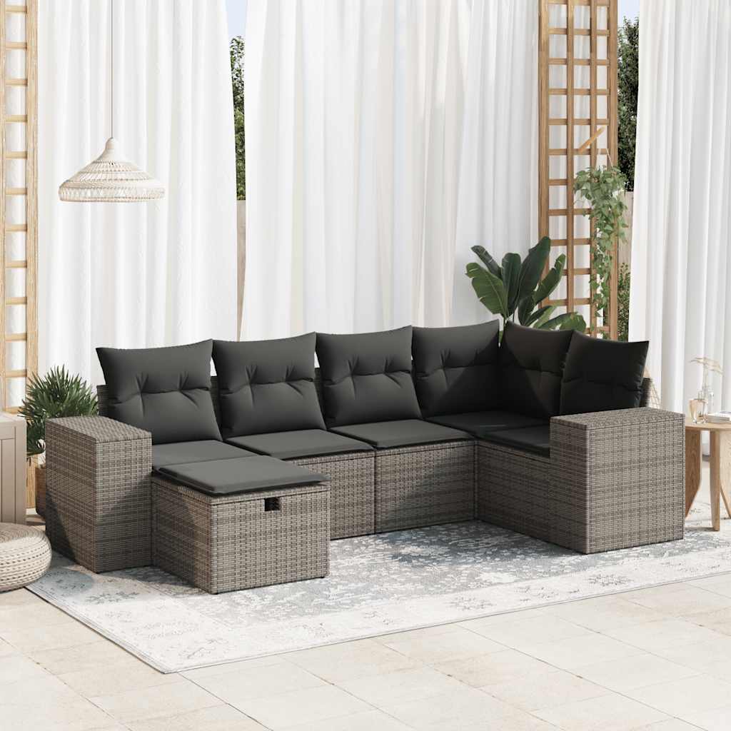 6-delige Loungeset met kussens poly rattan grijs is nu te koop bij PeponiXL, paradijselijk wonen!