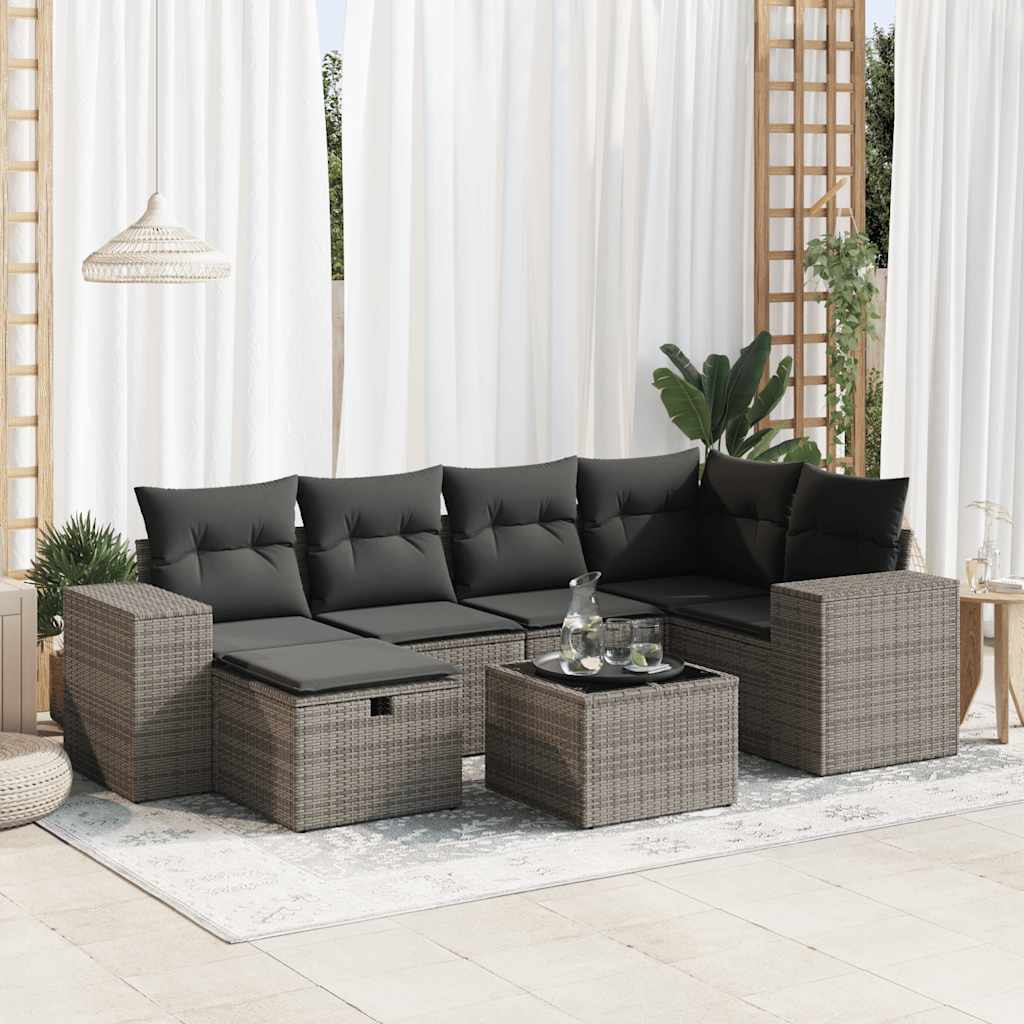 7-delige Loungeset met kussens poly rattan grijs is nu te koop bij PeponiXL, paradijselijk wonen!