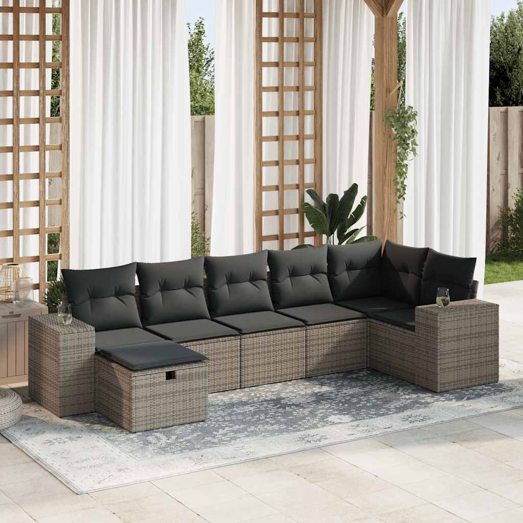 7-delige Loungeset met kussens poly rattan grijs is nu te koop bij PeponiXL, paradijselijk wonen!