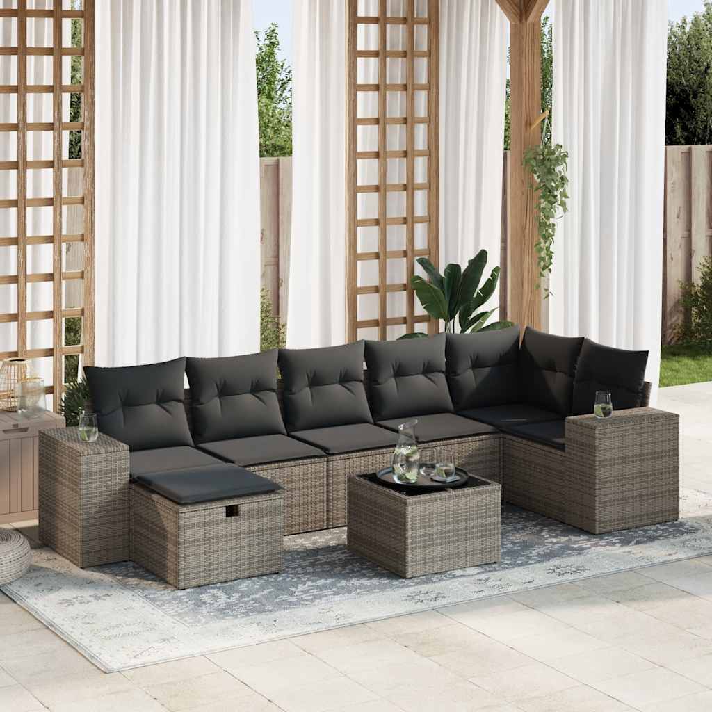 8-delige Loungeset met kussens poly rattan grijs is nu te koop bij PeponiXL, paradijselijk wonen!