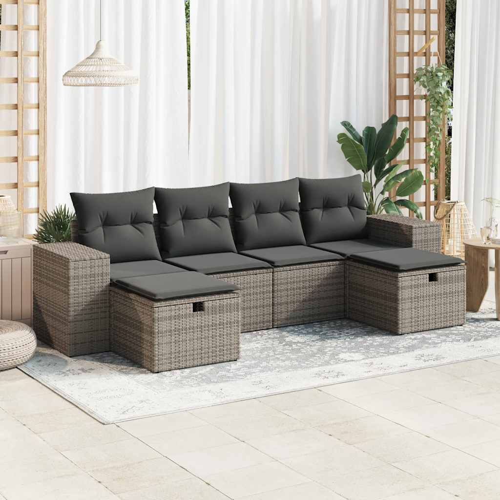 6-delige Loungeset met kussens poly rattan grijs is nu te koop bij PeponiXL, paradijselijk wonen!