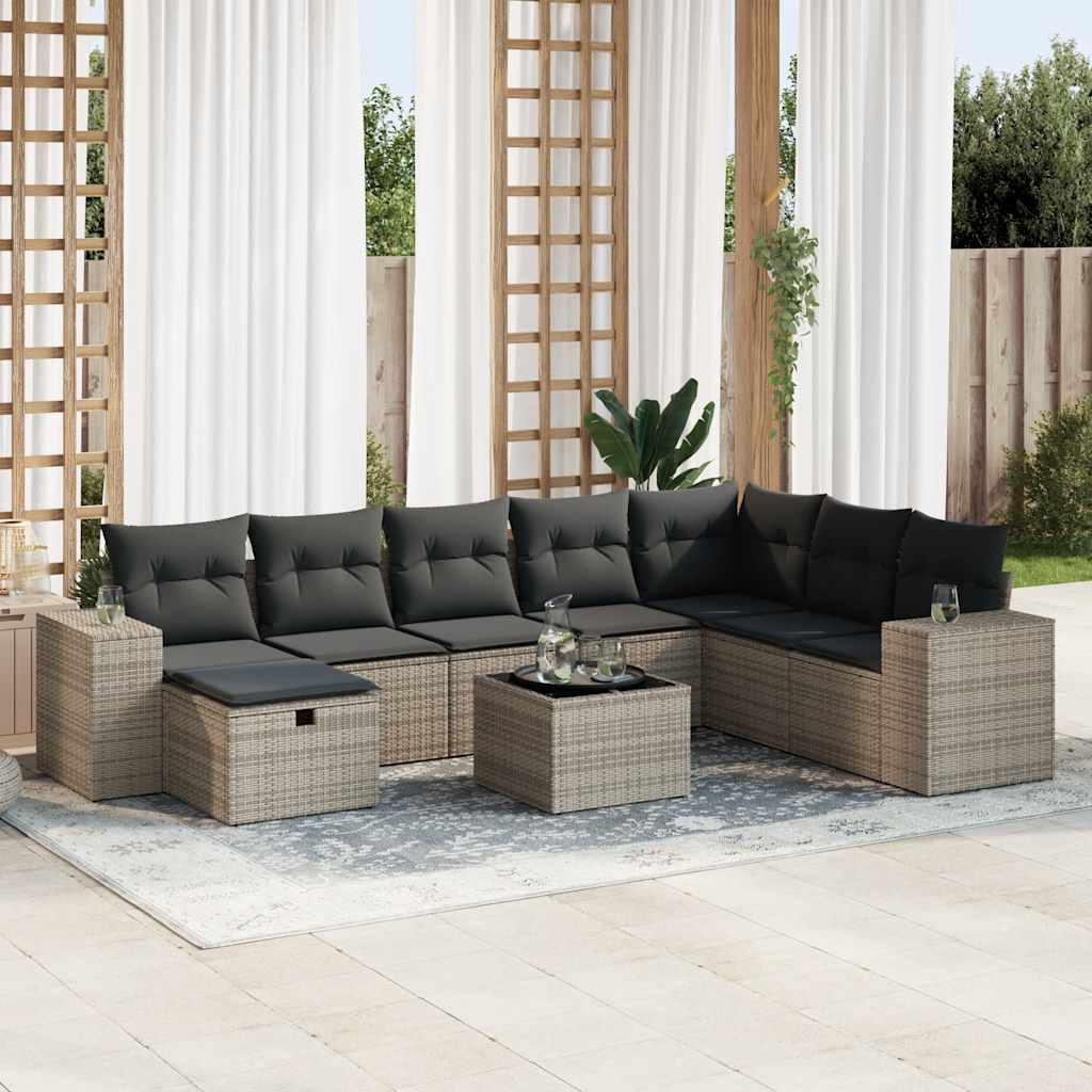 9-delige Loungeset met kussens poly rattan grijs is nu te koop bij PeponiXL, paradijselijk wonen!