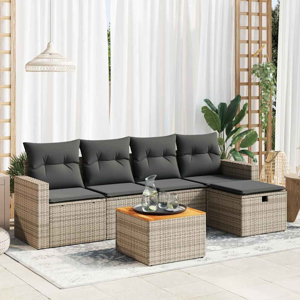 6-delige Loungeset met kussens poly rattan grijs is nu te koop bij PeponiXL, paradijselijk wonen!