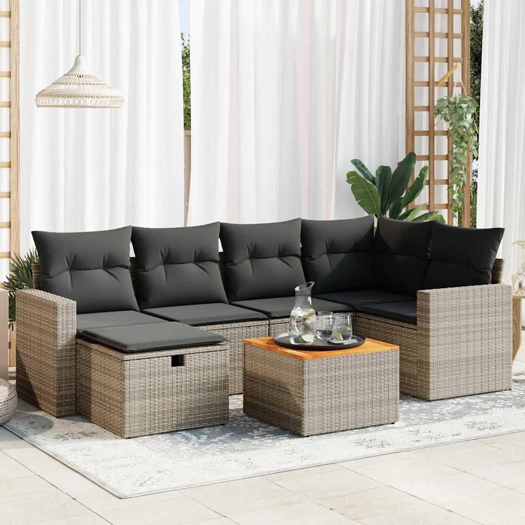 7-delige Loungeset met kussens poly rattan grijs is nu te koop bij PeponiXL, paradijselijk wonen!