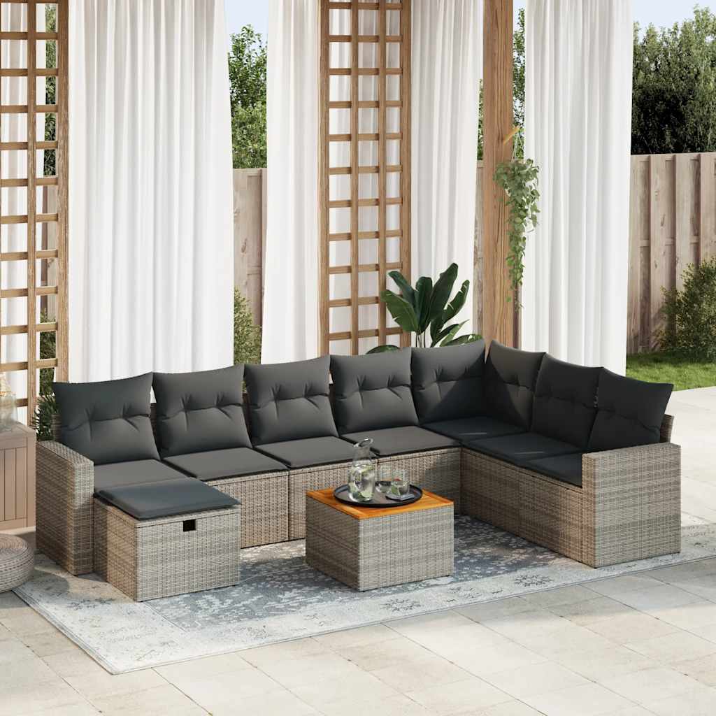 9-delige Loungeset met kussens poly rattan grijs is nu te koop bij PeponiXL, paradijselijk wonen!