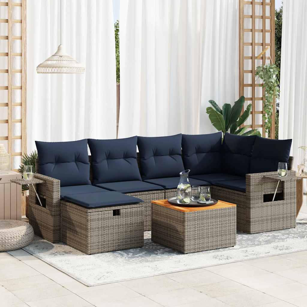 7-delige Loungeset met kussens poly rattan grijs is nu te koop bij PeponiXL, paradijselijk wonen!