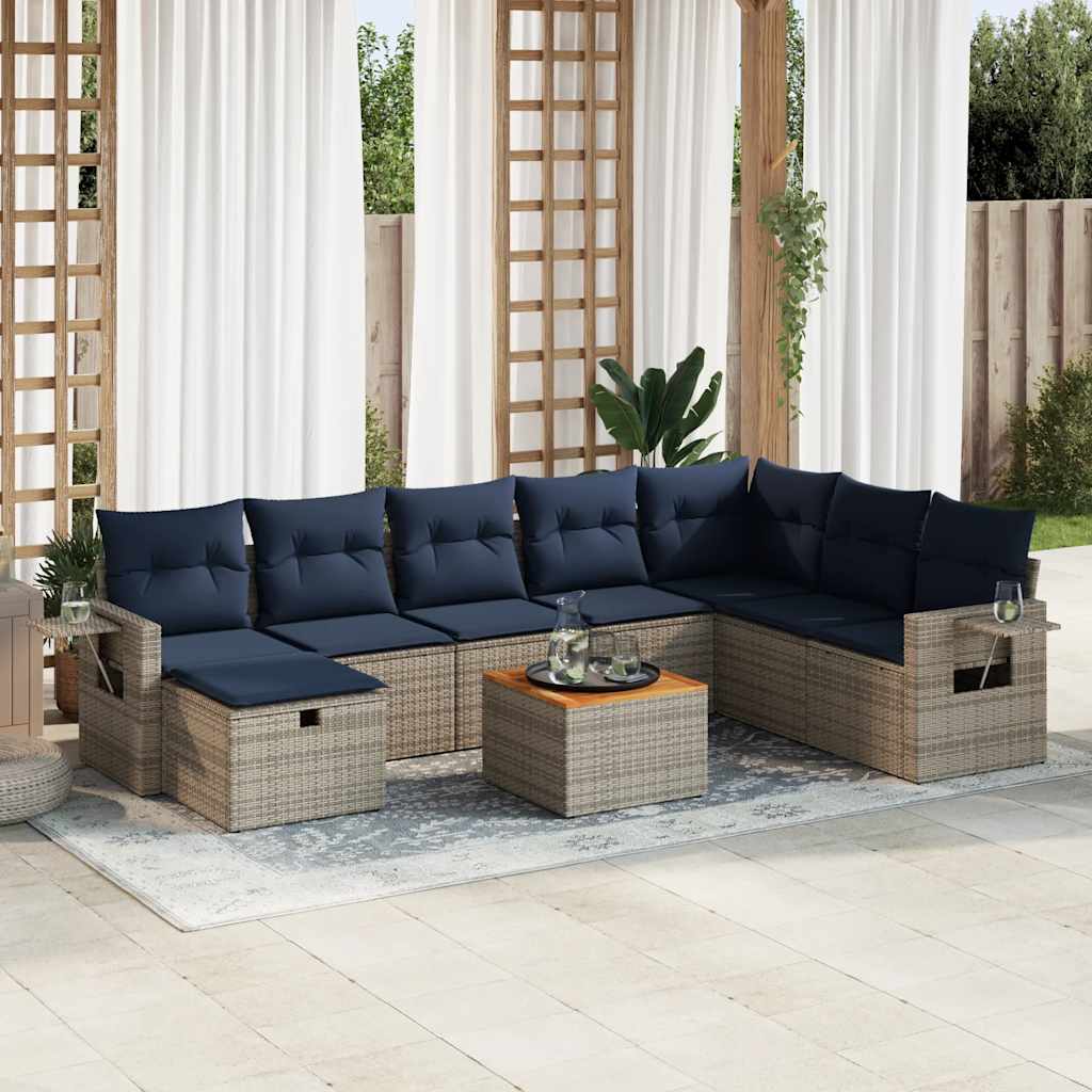 9-delige Loungeset met kussens poly rattan grijs is nu te koop bij PeponiXL, paradijselijk wonen!