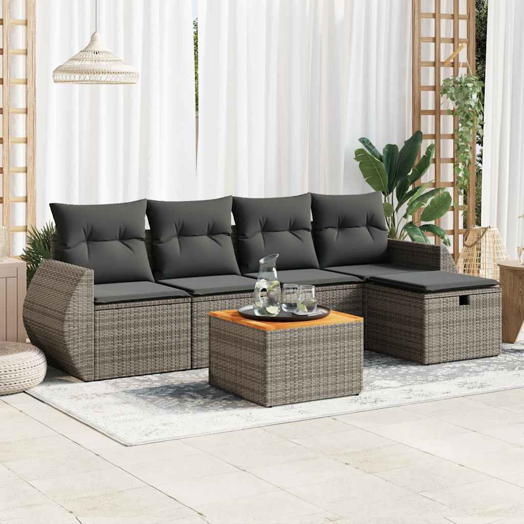 6-delige Loungeset met kussens poly rattan grijs is nu te koop bij PeponiXL, paradijselijk wonen!