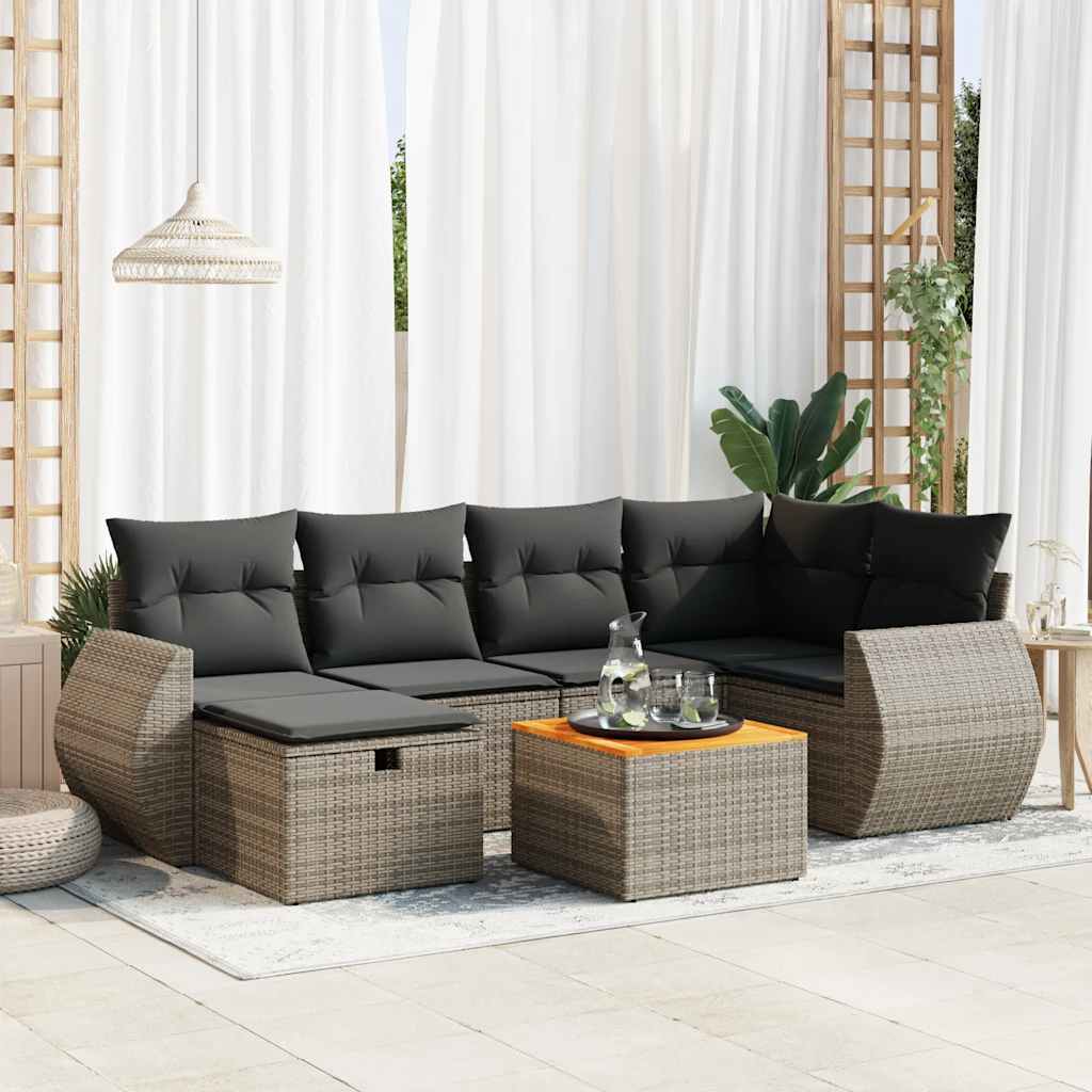7-delige Loungeset met kussens poly rattan grijs is nu te koop bij PeponiXL, paradijselijk wonen!