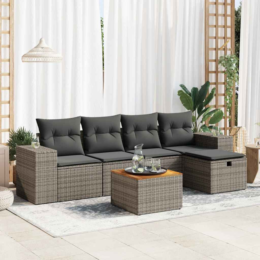 6-delige Loungeset met kussens poly rattan grijs is nu te koop bij PeponiXL, paradijselijk wonen!