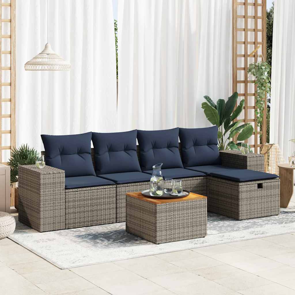 6-delige Loungeset met kussens poly rattan grijs is nu te koop bij PeponiXL, paradijselijk wonen!