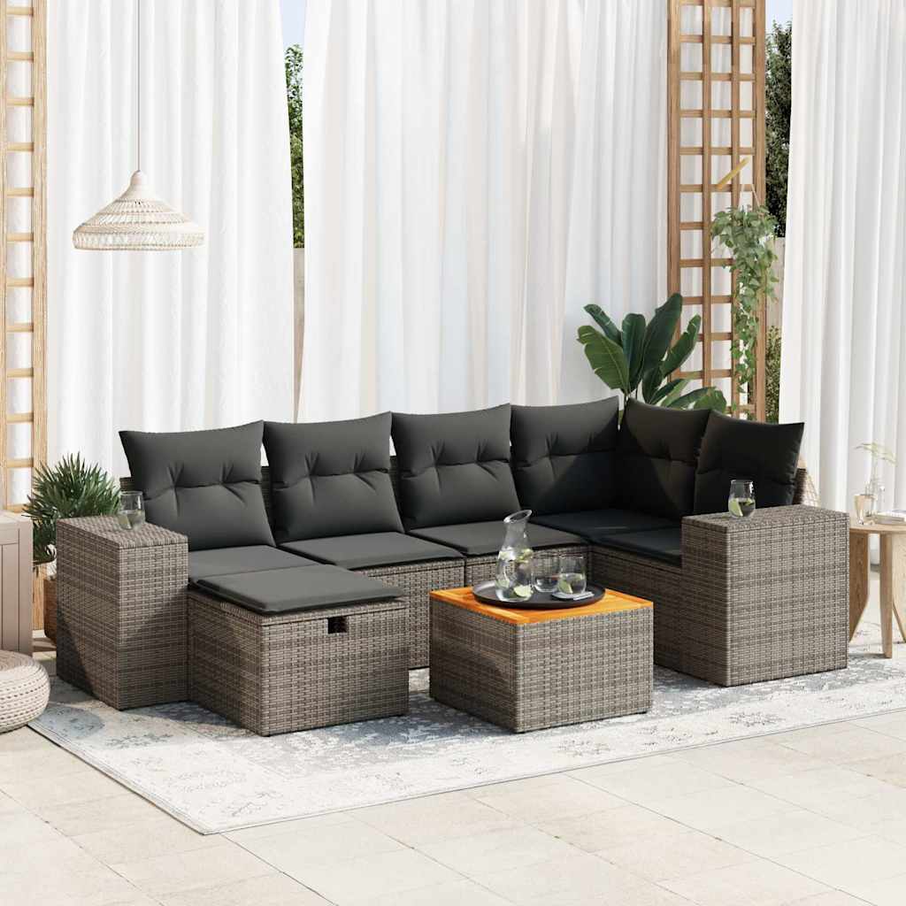 7-delige Loungeset met kussens poly rattan grijs is nu te koop bij PeponiXL, paradijselijk wonen!