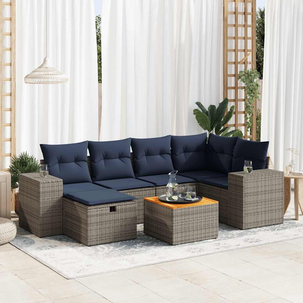 7-delige Loungeset met kussens poly rattan grijs is nu te koop bij PeponiXL, paradijselijk wonen!