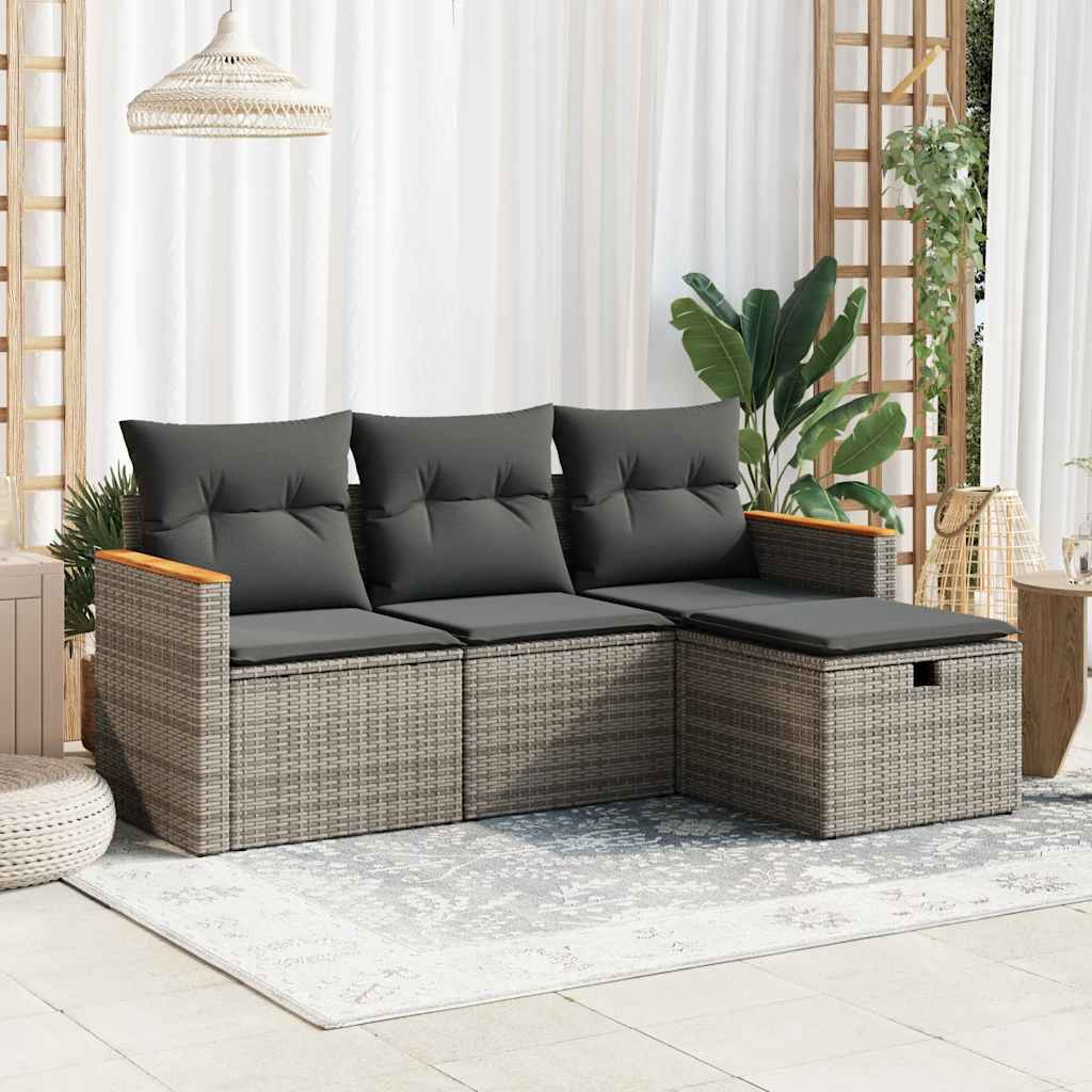 4-delige Loungeset met kussens poly rattan grijs is nu te koop bij PeponiXL, paradijselijk wonen!