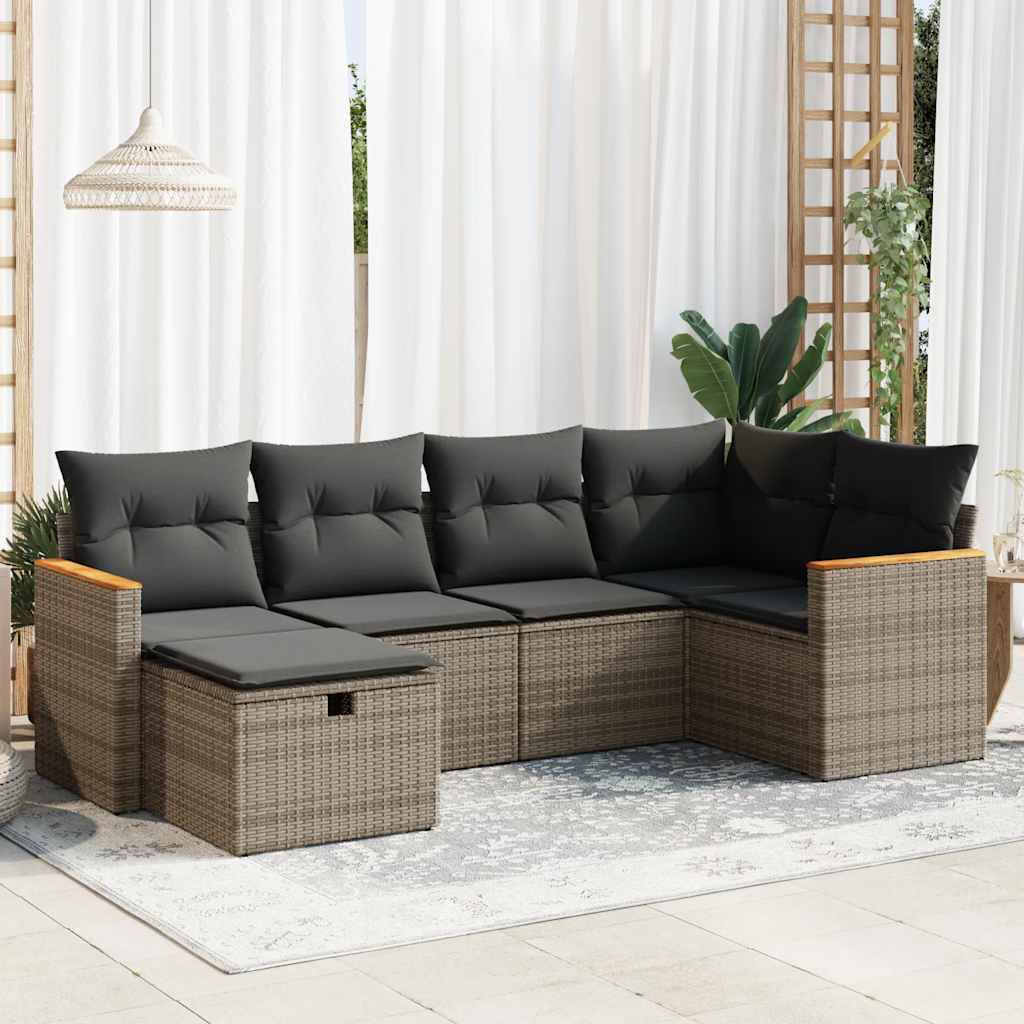 6-delige Loungeset met kussens poly rattan grijs is nu te koop bij PeponiXL, paradijselijk wonen!