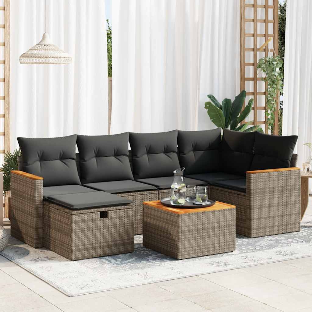7-delige Loungeset met kussens poly rattan grijs is nu te koop bij PeponiXL, paradijselijk wonen!