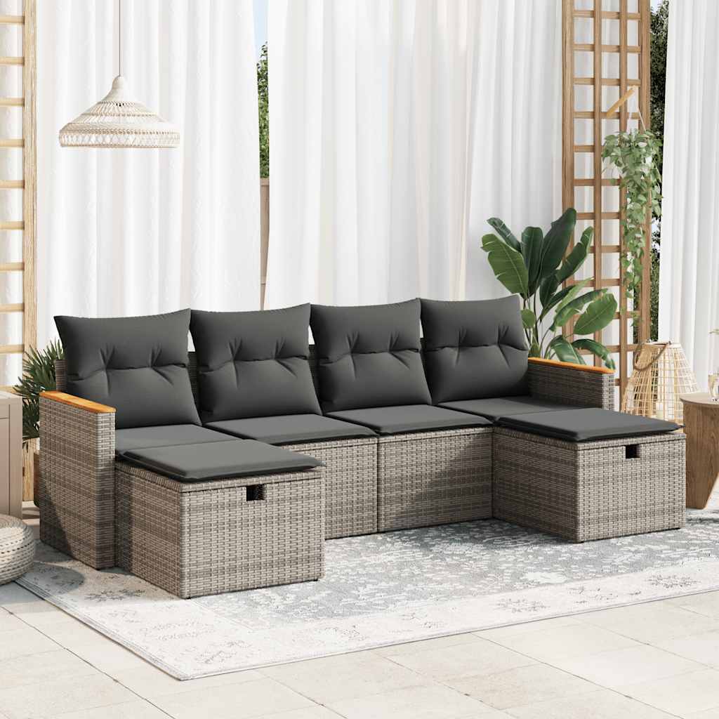 6-delige Loungeset met kussens poly rattan grijs is nu te koop bij PeponiXL, paradijselijk wonen!