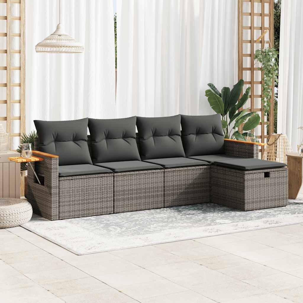 5-delige Loungeset met kussens poly rattan grijs is nu te koop bij PeponiXL, paradijselijk wonen!