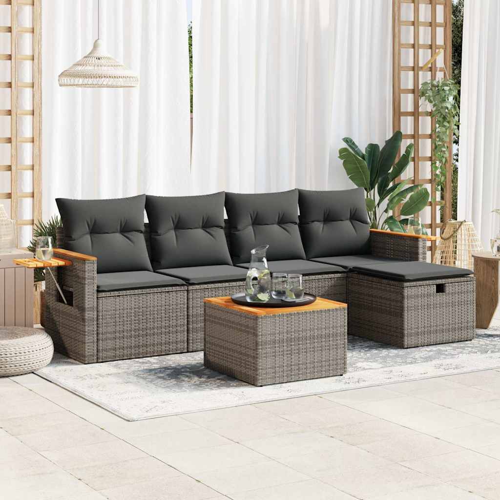 6-delige Loungeset met kussens poly rattan grijs is nu te koop bij PeponiXL, paradijselijk wonen!
