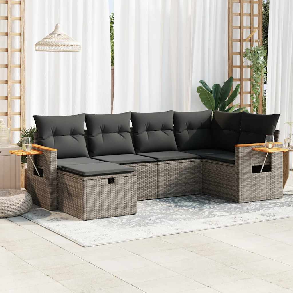 6-delige Loungeset met kussens poly rattan grijs is nu te koop bij PeponiXL, paradijselijk wonen!