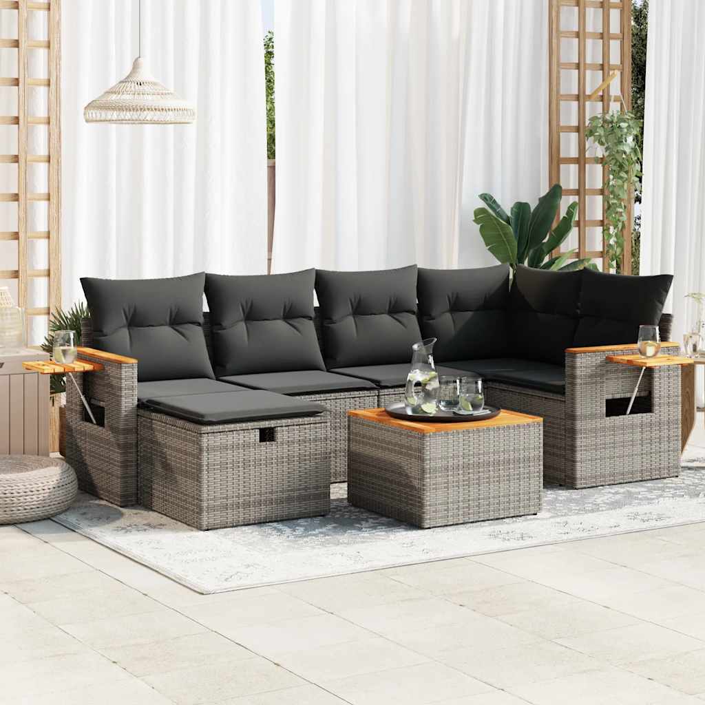 7-delige Loungeset met kussens poly rattan grijs is nu te koop bij PeponiXL, paradijselijk wonen!