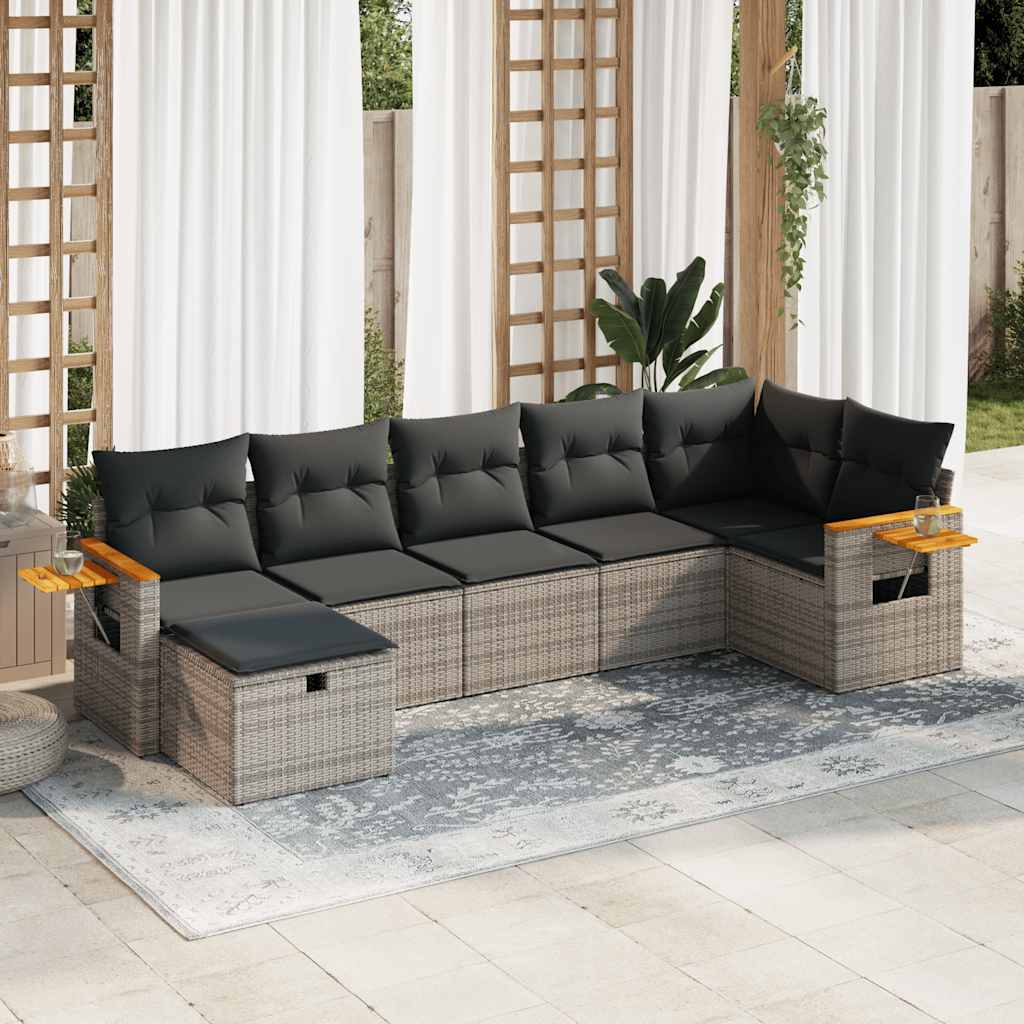 7-delige Loungeset met kussens poly rattan grijs is nu te koop bij PeponiXL, paradijselijk wonen!
