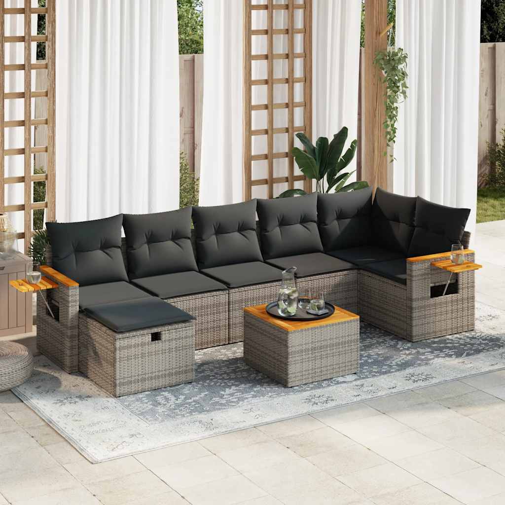 8-delige Loungeset met kussens poly rattan grijs is nu te koop bij PeponiXL, paradijselijk wonen!
