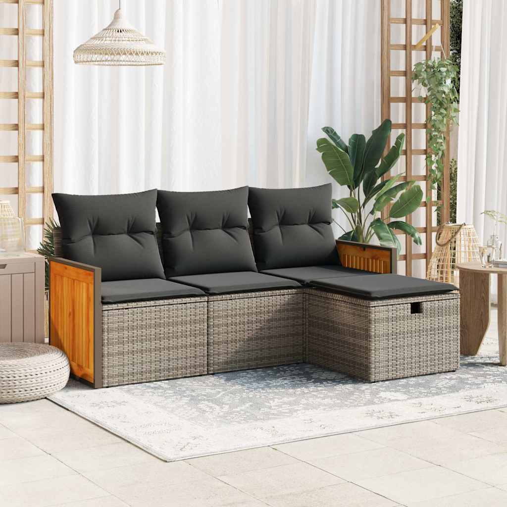 4-delige Loungeset met kussens poly rattan grijs is nu te koop bij PeponiXL, paradijselijk wonen!