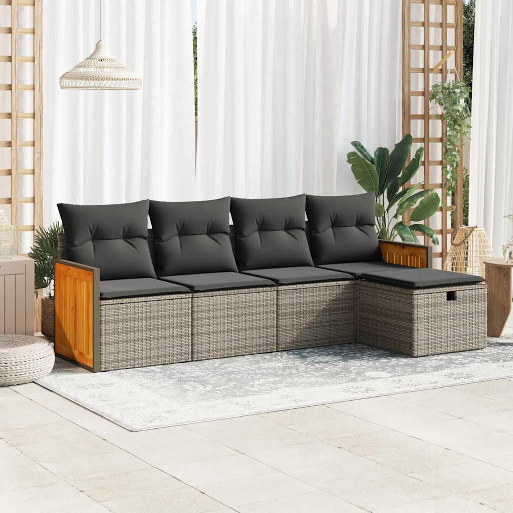 5-delige Loungeset met kussens poly rattan grijs is nu te koop bij PeponiXL, paradijselijk wonen!