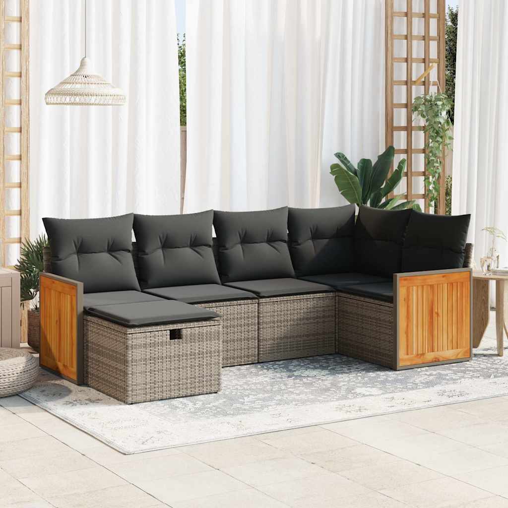6-delige Loungeset met kussens poly rattan grijs is nu te koop bij PeponiXL, paradijselijk wonen!