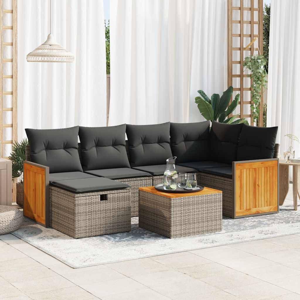 7-delige Loungeset met kussens poly rattan grijs is nu te koop bij PeponiXL, paradijselijk wonen!