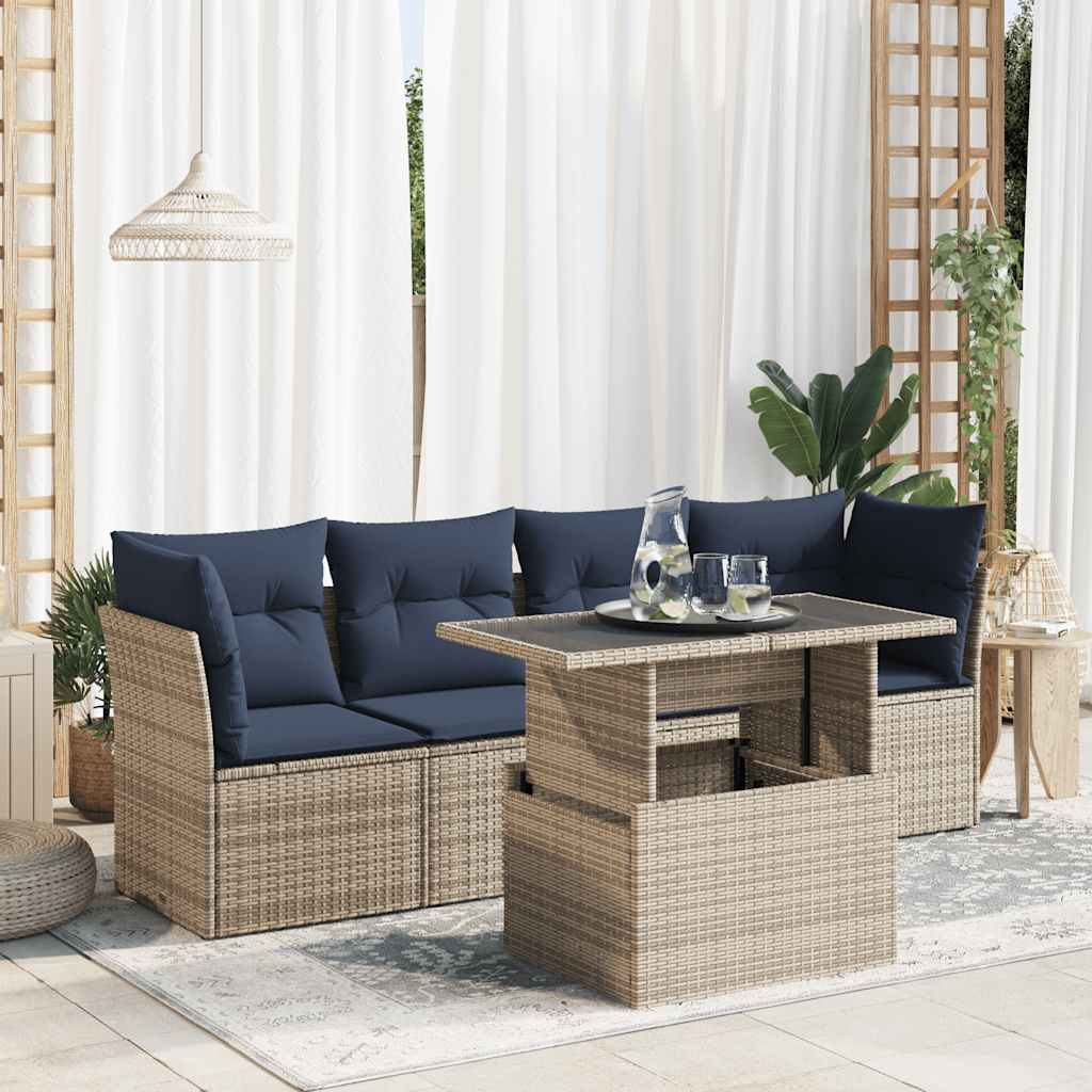 5-delige Loungeset met kussens poly rattan acacia grijs is nu te koop bij PeponiXL, paradijselijk wonen!